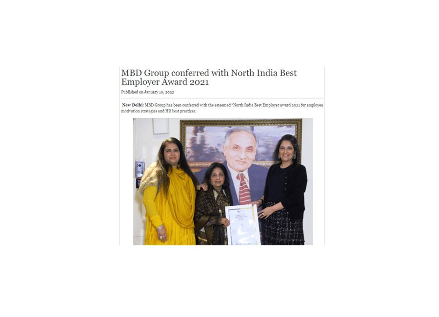 MBD Group conferred with North India Best Employer Award 2021