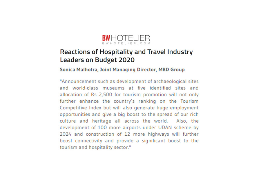 Reactions of Hospitality and Travel Industry Leaders on Budget 2020