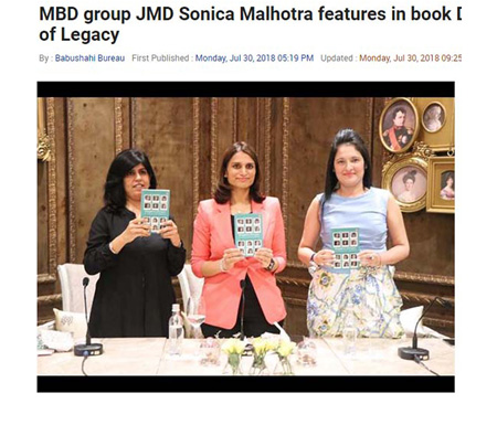 MBD group JMD Sonica Malhotra featured in book Daughters of legacy