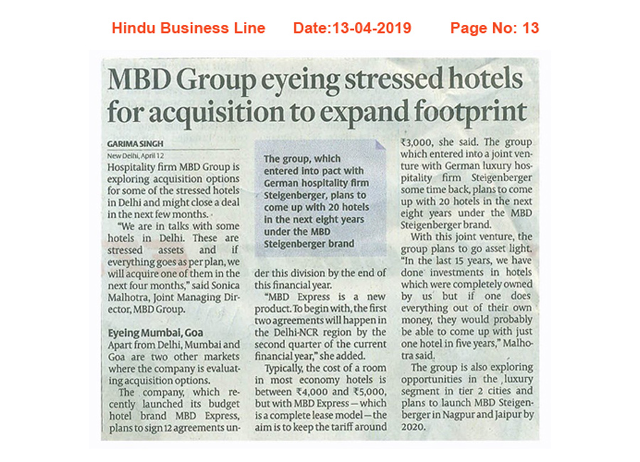 MBD Group eyeing stressed hotels for acquisition to expand footprint