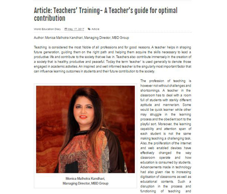 Article: Teachers’ Training- A Teacher’s guide for optimal contribution