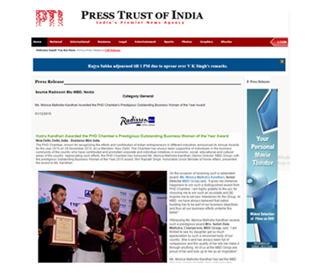 Ms. Monica Malhotra Kandhari Awarded the PHD Chamber's Prestigious Outstanding Business Woman of the Year Award