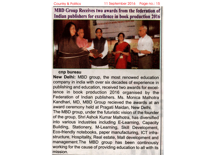 MBD Group Receives two awards from the federation of  Indian publishers for excellence in book production 2016