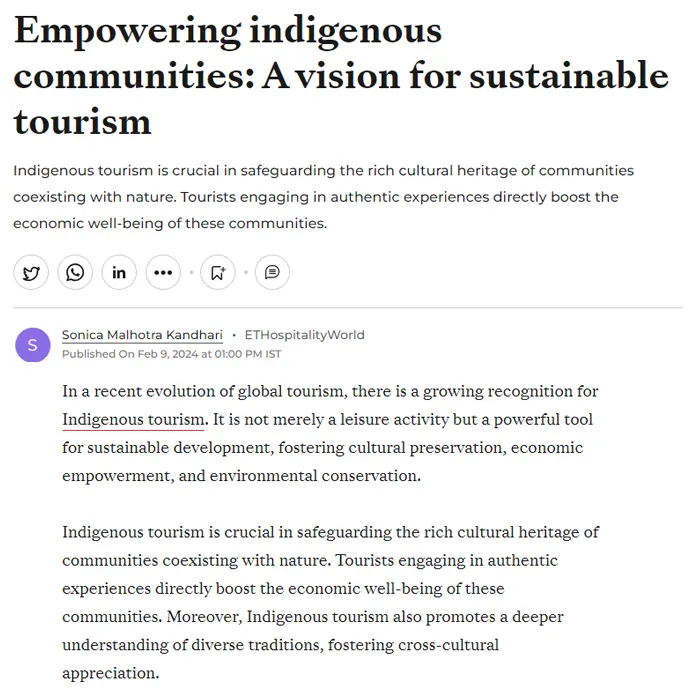 Empowering indigenous communities: A vision for sustainable tourism